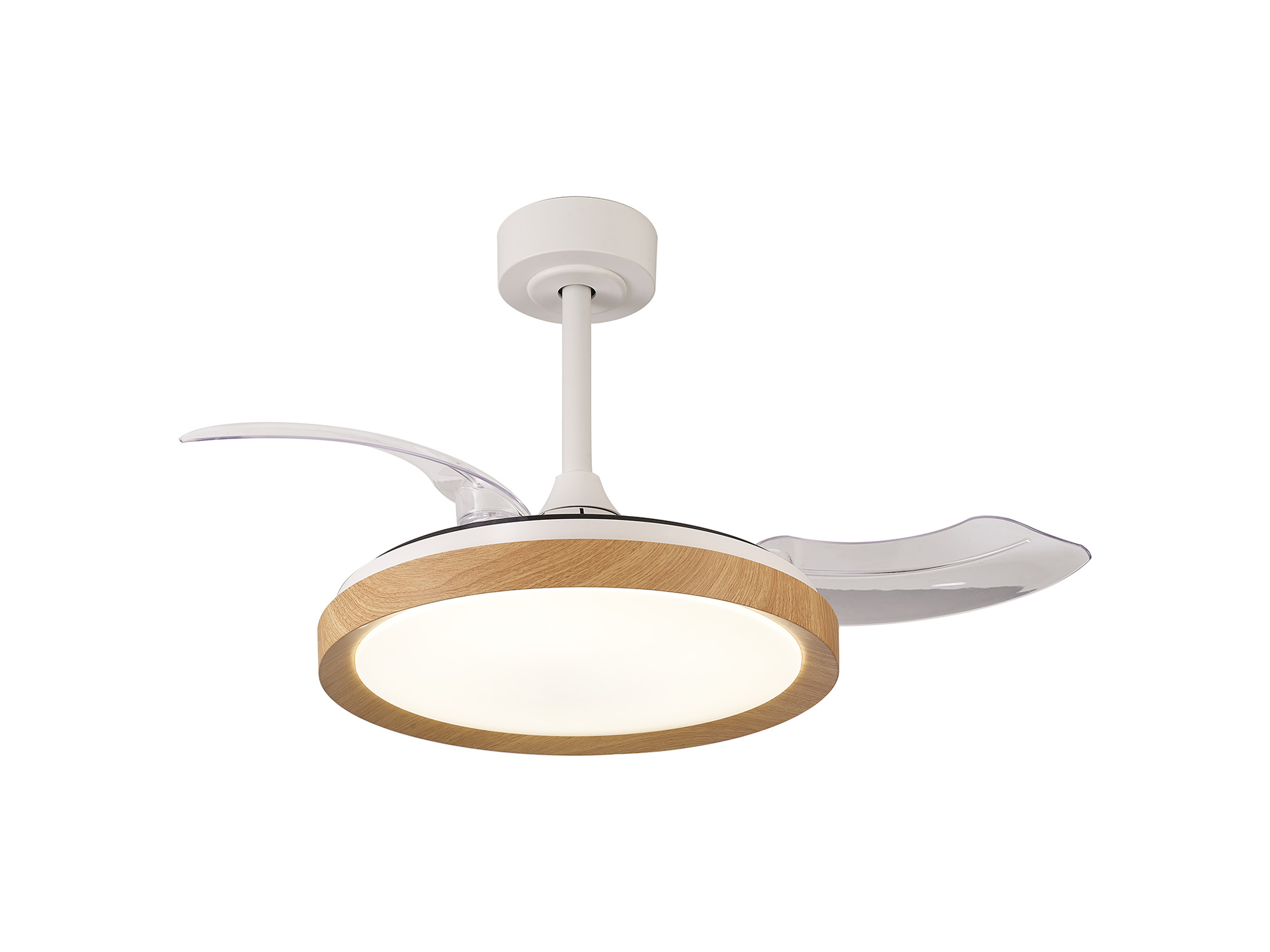 M8830  Mistral Mini 40W LED Dimmable Ceiling Light With Built-In 28W DC Fan; 2700-5000K Remote Control; Wood